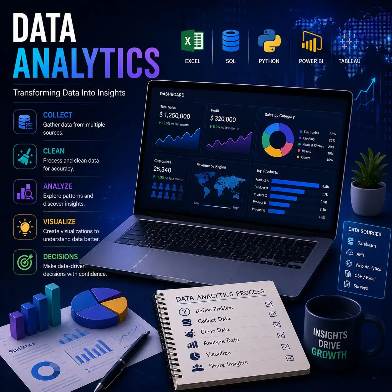 Data Analytics Roadmap Data Analytics for Beginners SQL for Data Analysis Python Data Analytics Tutorial Power BI Dashboard Data Analyst Career Path